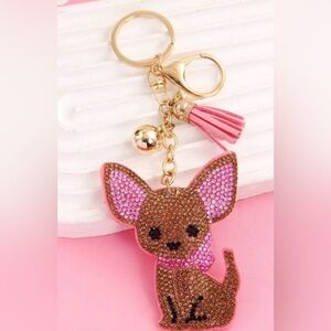 Pink and Brown Jeweled Chihuahua Keychain